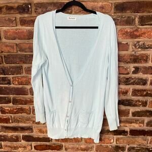 Hessnatur Cotton Linen Light Blue Button Down Cardigan Sweater Womens Size 10/12